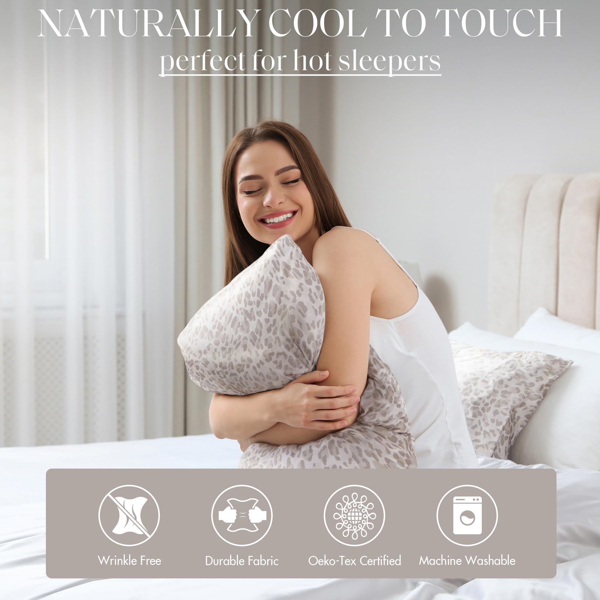 Madison Park Essentials Satin Sheet Set Luxury And Silky With Natural Sheen, Elastic 14' Pocket Fits Up To 16' Mattress, All Around Elastic - Year-Round Bedding, Twin Taupe Leopard 3 Piece