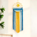 Mcrame Blue Sun Wall Decor Boho Hanging Tapestry Sunburst Wall Art, Rustic Woven Tapestries Big Dream Catcher Sunshine Decor For
