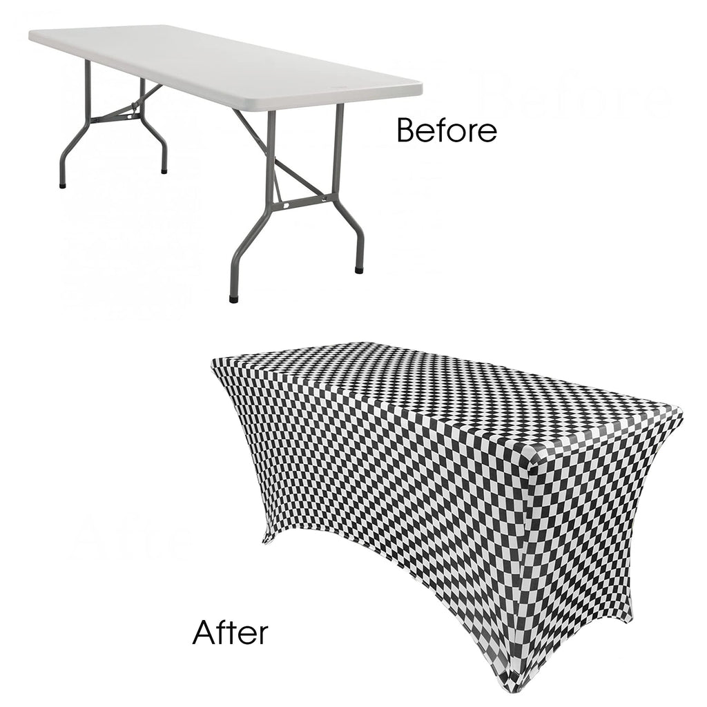 Your Chair Covers - 8 Ft Rectangular Fitted Spandex Tablecloths, Stretch Elastic Table Cover For Long Patio, Party, Birthday, Vendor Table - Black And White Checkered