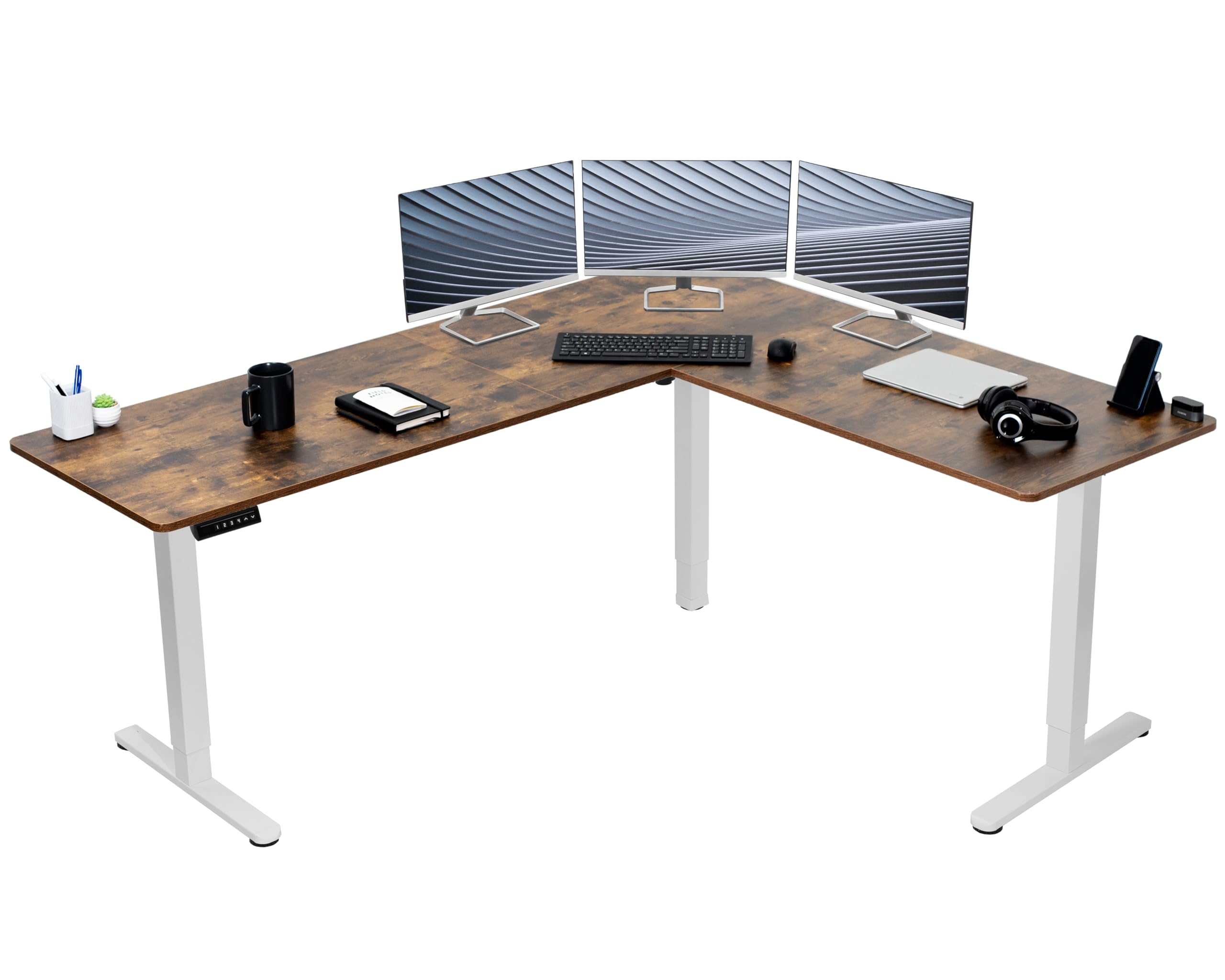 VIVO Electric Corner 75 x 63 inch L-Shaped Standing Desk, Memory Heigh ...