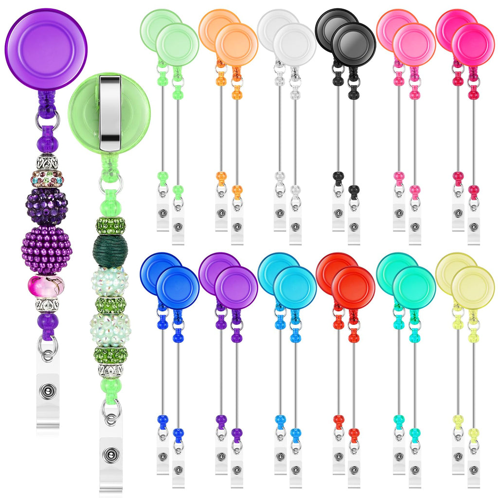 Sayglossy 24 Pcs Beadable Badge Reel Retractable Clips Holder For Beads Bulk Blank Bar Id Name Badge Reels With Belt Clip Beadab
