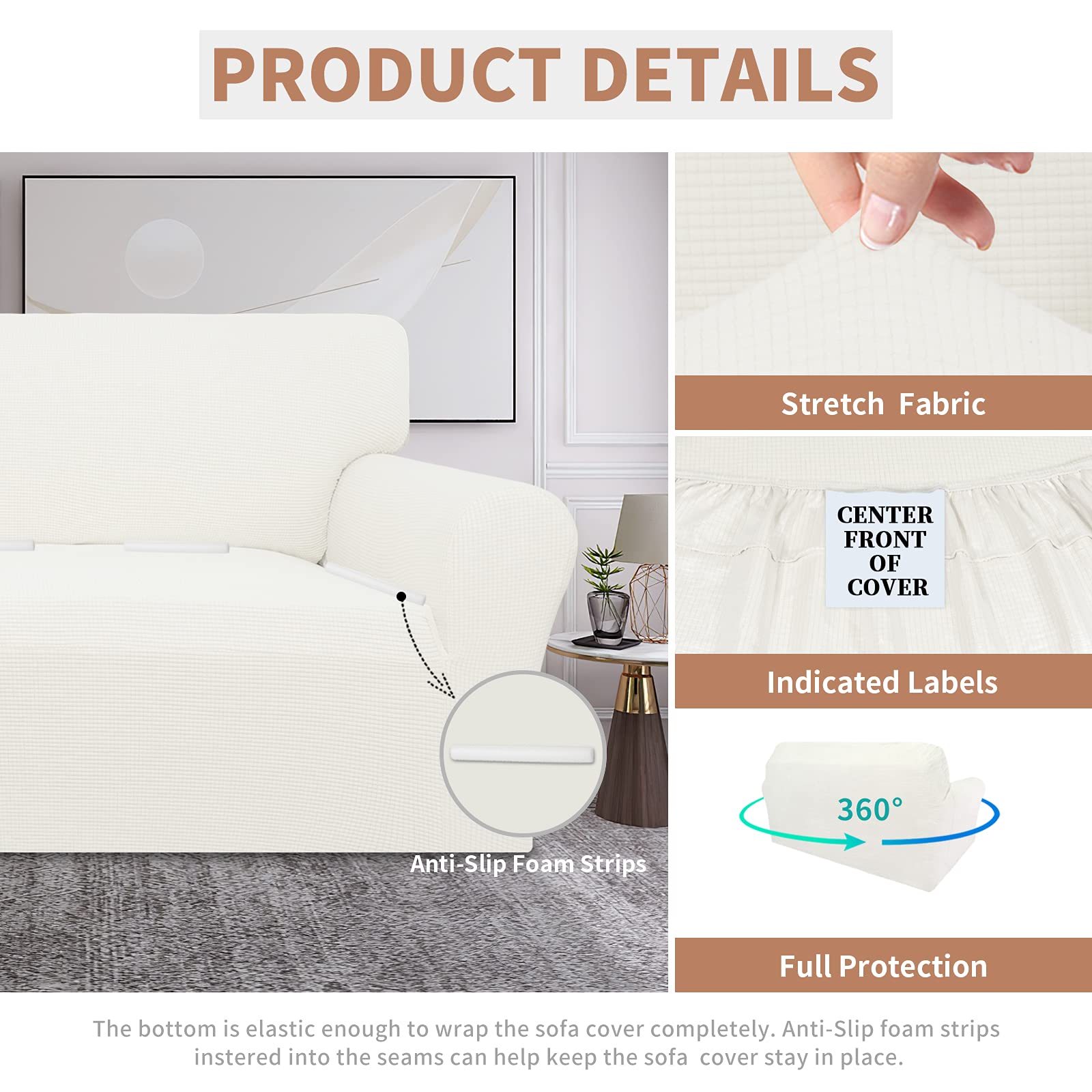 Easy-Going 100% Waterproof Oversized Loveseat Couch Cover, Dual Waterproof Sofa Cover, Stretch Jacquard Sofa Slipcover, Leakproof Furniture Protector For Kids, Pets, Dog And Cat, Cream