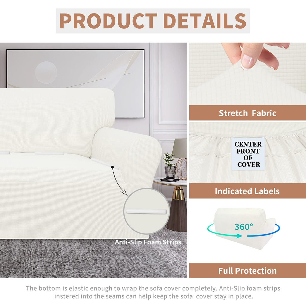 Easy-Going 100% Waterproof Oversized Loveseat Couch Cover, Dual Waterproof Sofa Cover, Stretch Jacquard Sofa Slipcover, Leakproof Furniture Protector For Kids, Pets, Dog And Cat, Cream