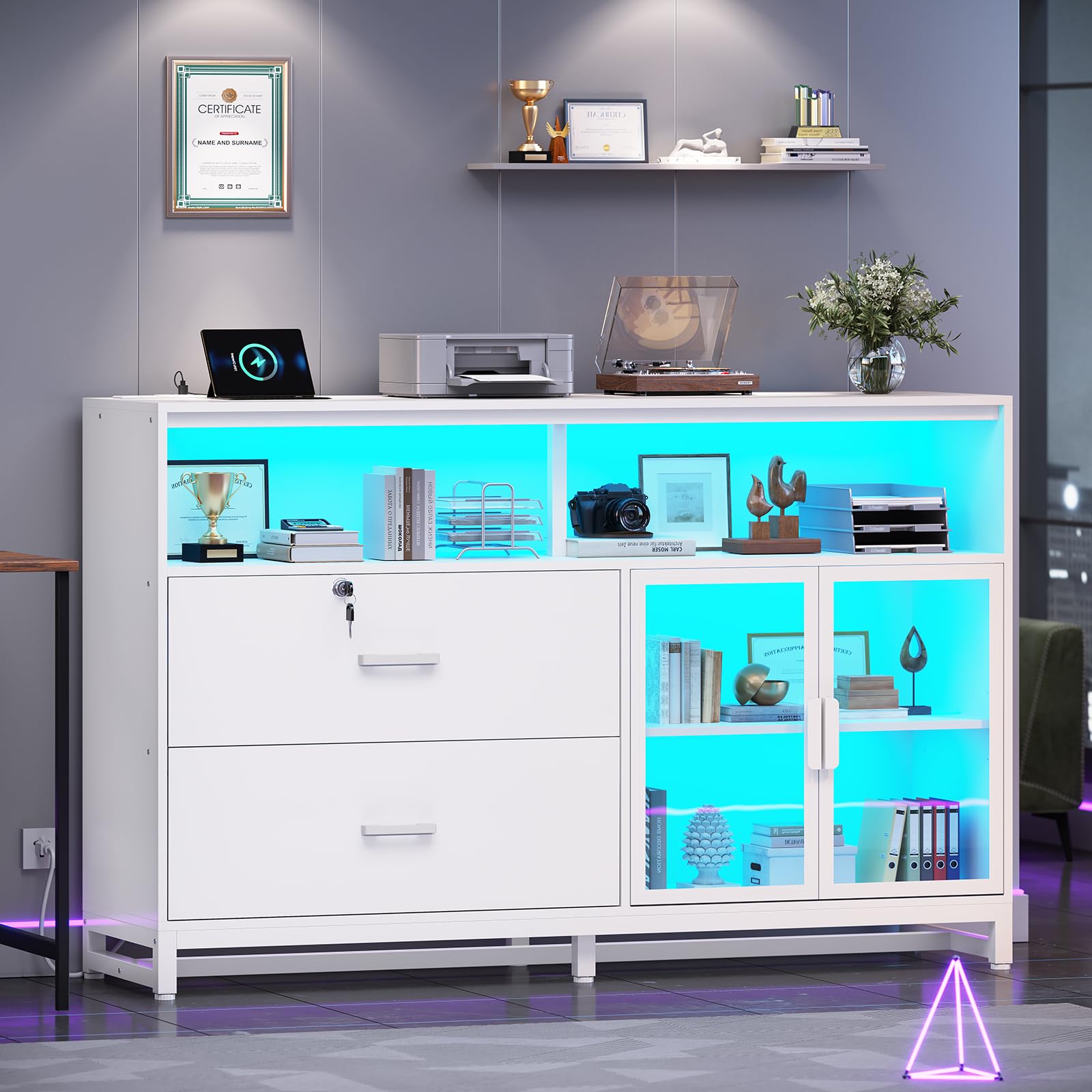 Sedeta 59 ' File Cabinet, 2 Drawers Filing Cabinets For Home Office Fit Legal/Letter/A4 File, File Cabinet With Lock & Power Ou