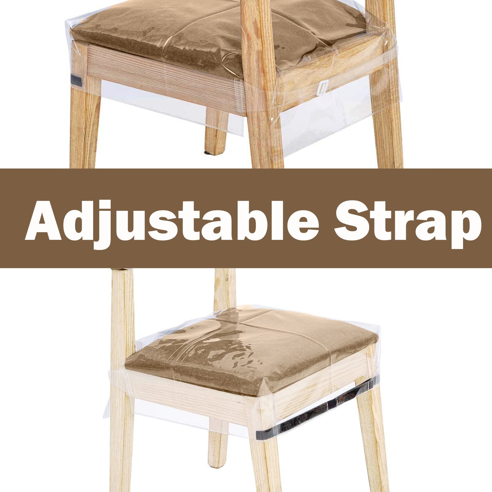 Ofidelity 6 Pack Plastic Chair Covers For Dining Room Chairs, Stain, Water And Kitty Scratch Resistant Clear Pvc Chair Protector With Adjustable Belt Strap For Most 18'- 20' Standard Chair