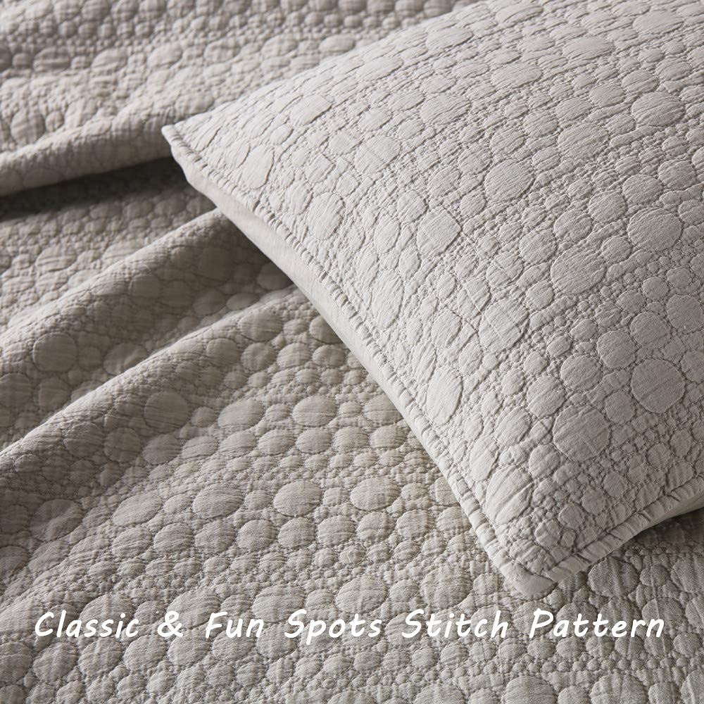 Horimote Home Quilt Set Twin Size Beige, Classic Geometric Spots Stitched Pattern, Stone-Washed Microfiber Chic Rustic Look, Ult