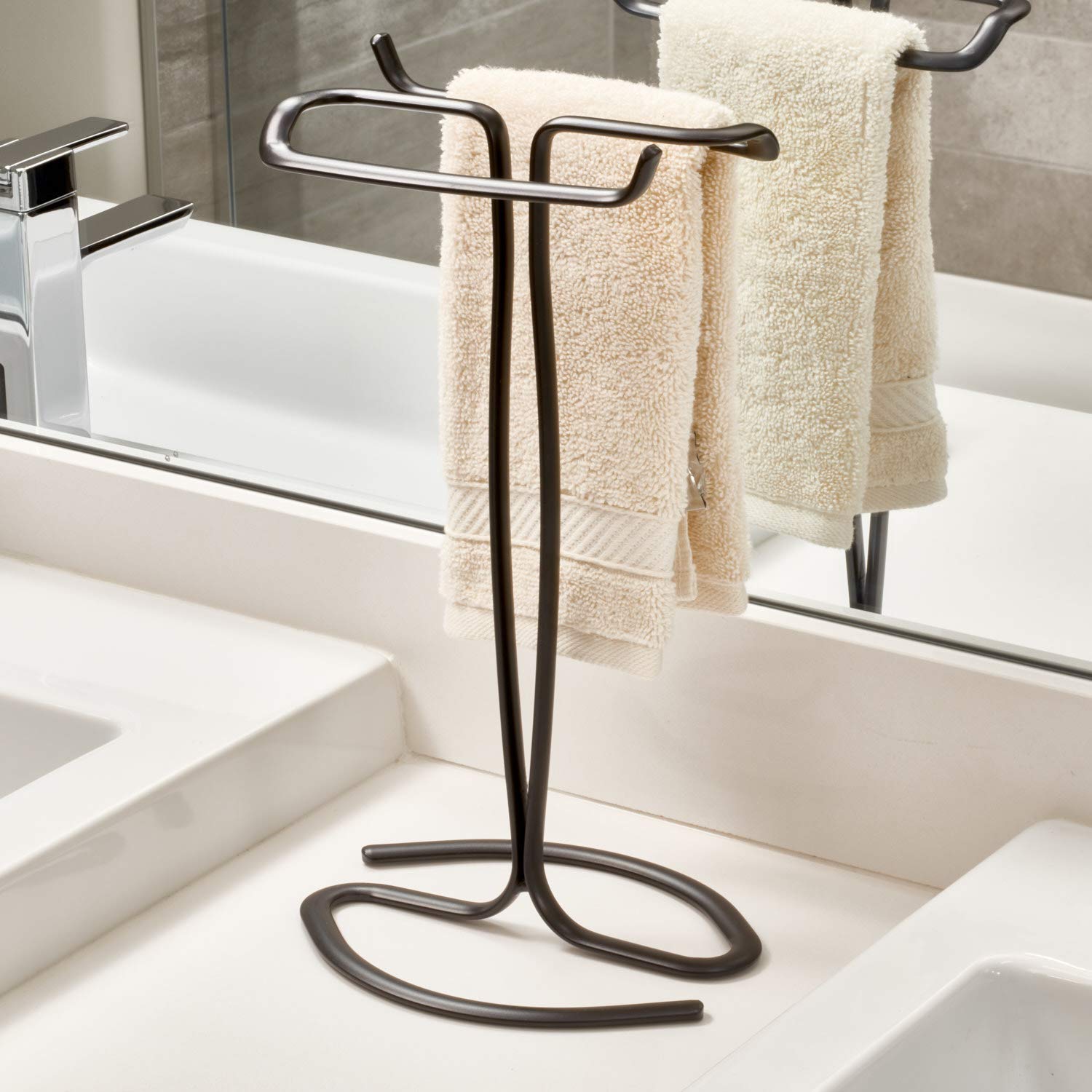 Idesign 55637 Axis Metal Free-Standing Hand Towel Drying Rack For Master, Guest, Kids' Bathroom, Laundry Room, Kitchen, Holds Tw