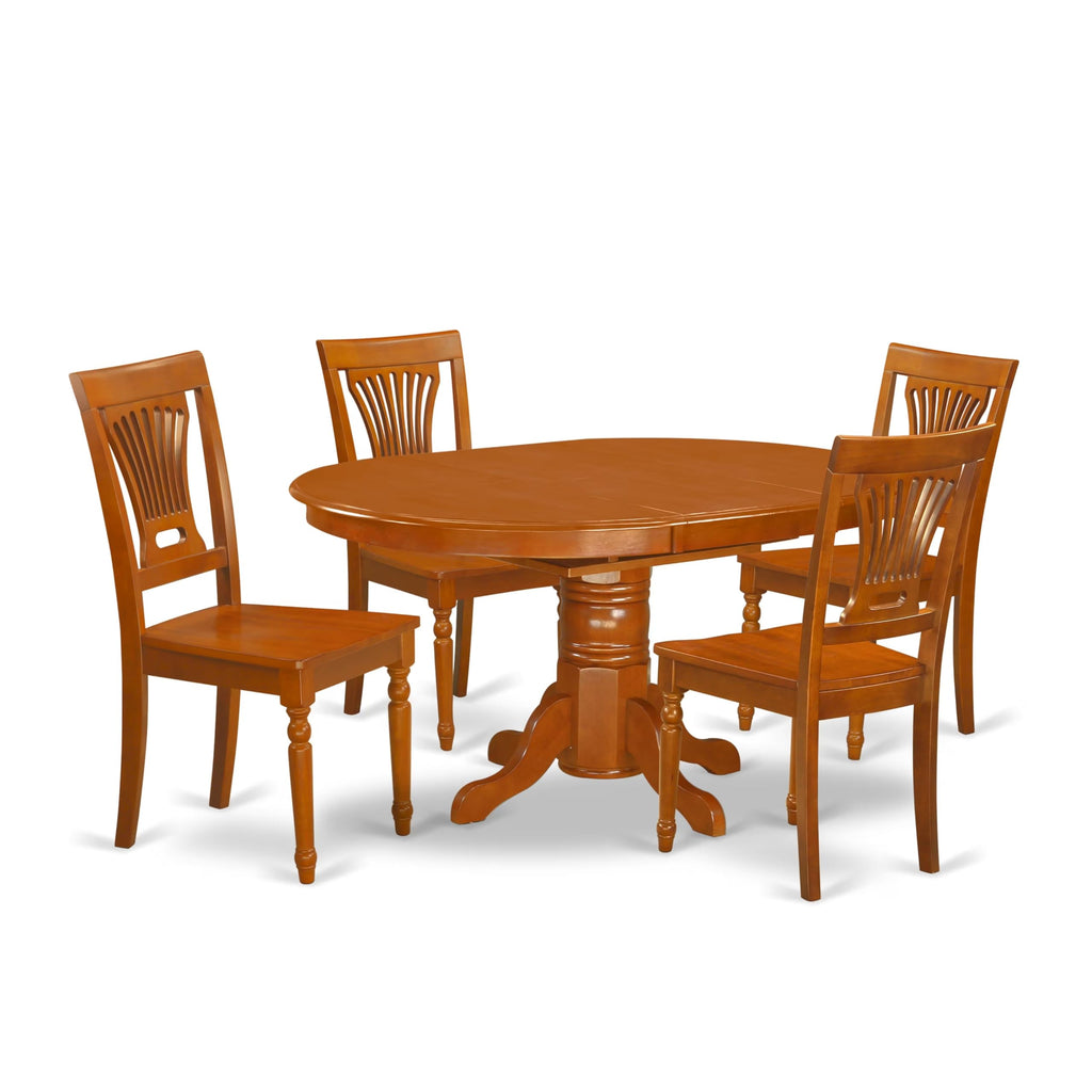 East West Furniture AVPL5-SBR-W Avon 5 Piece Dinette Set for 4 Includes an Oval Room Table with Butterfly Leaf and 4 Dining Chairs, 42x60 Inch