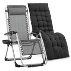 Monibloom Beach Chaise Lounge Chair, Patio Folding Recliner With Removable Cushion, Headrest & Tray, Portable Tanning Sunbathing Chair For Poolside Beach Porch Yard, Reinforced Bar, 330Lbs Grey