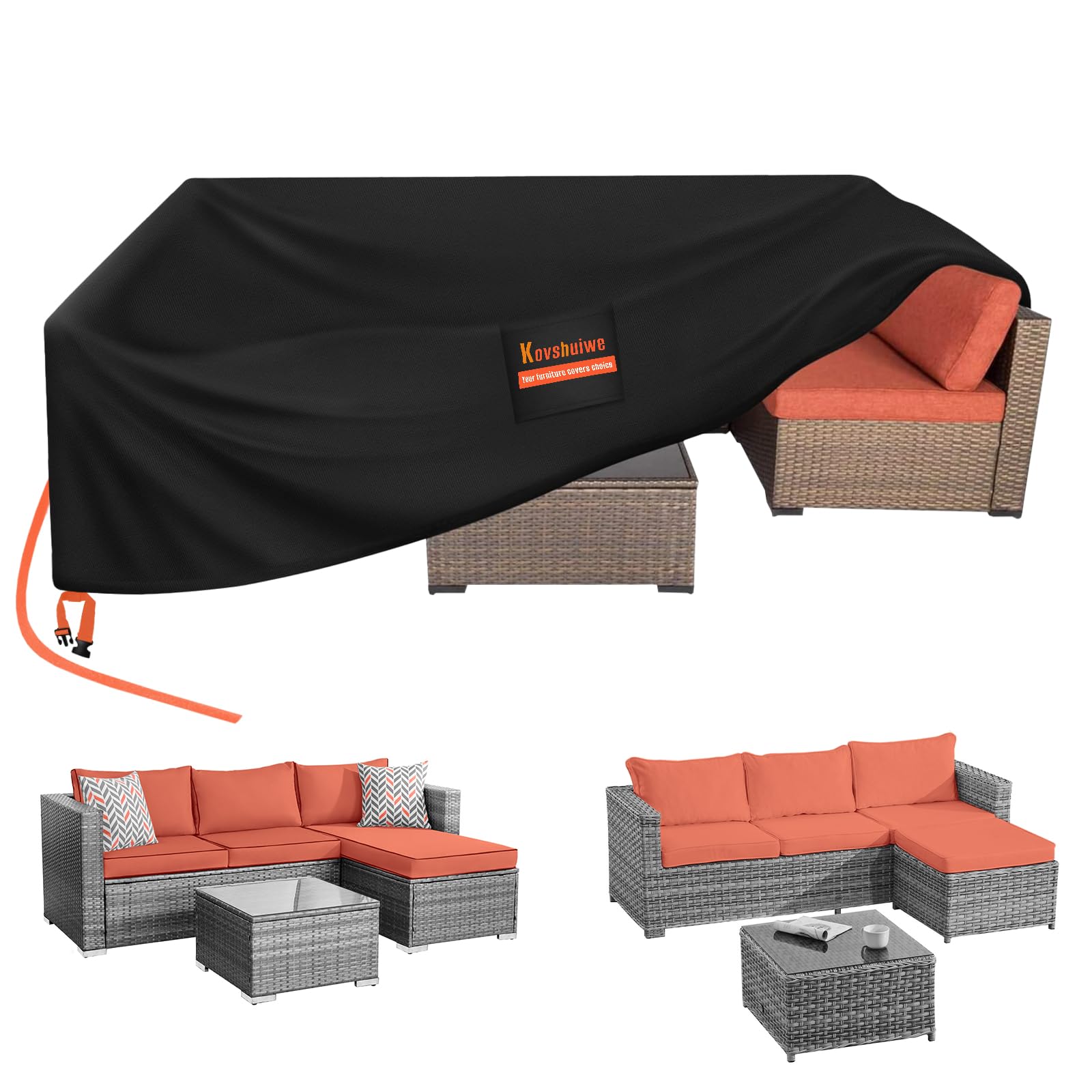 Kovshuiwe 124' Lx71 Wx28 H Patio Furniture Covers, Outdoor Furniture Covers Waterproof, Tear-Resistant Patio Table And Chair Se