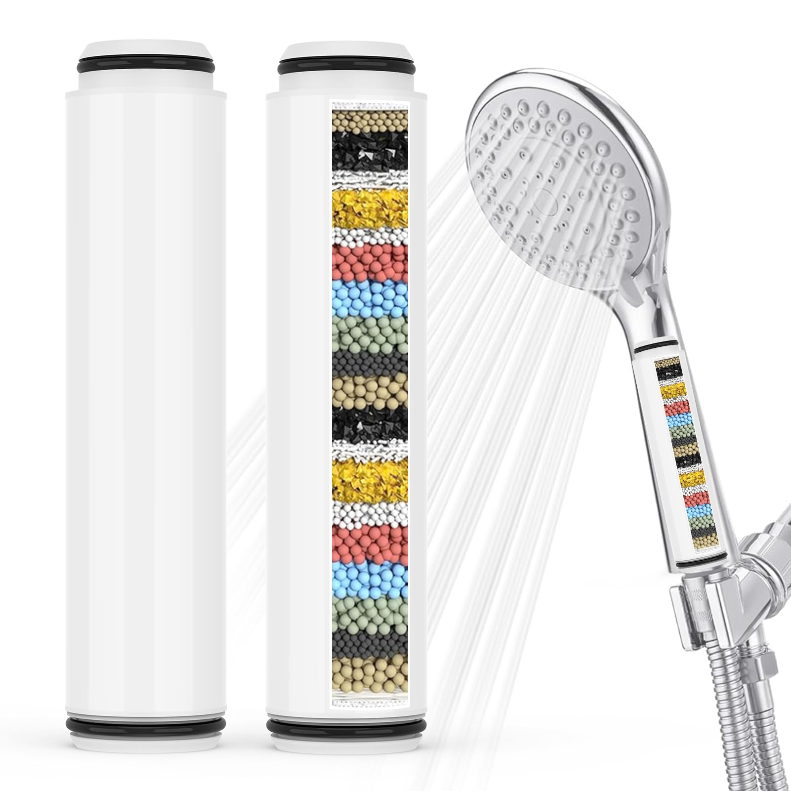 2 Pack Shower Head Filter, Shower Filter Replacement Cartridge for Hard Water, Remove Chlorine, Reduces Dry Itchy Skin, High Out