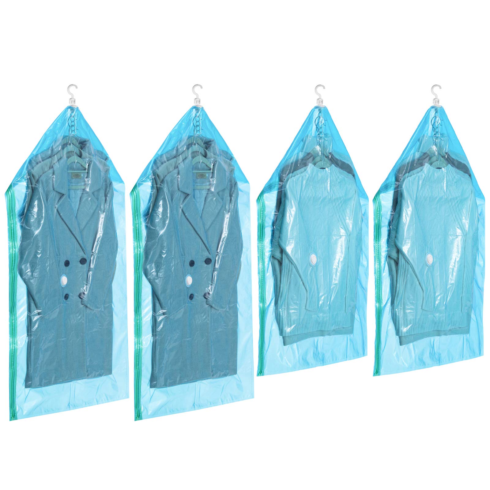 TAILI Hanging Vacuum Storage Bags for Clothes, Space Saver Bags (2 Long, 2 Short), Blue Vacuum sealer Bags 4 Pack, Closet Organi