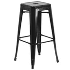 Flash Furniture Ormsby Commercial Grade 24" Round Black Metal Indoor-Outdoor Bar Table Set with 4 Square Seat Backless Stools