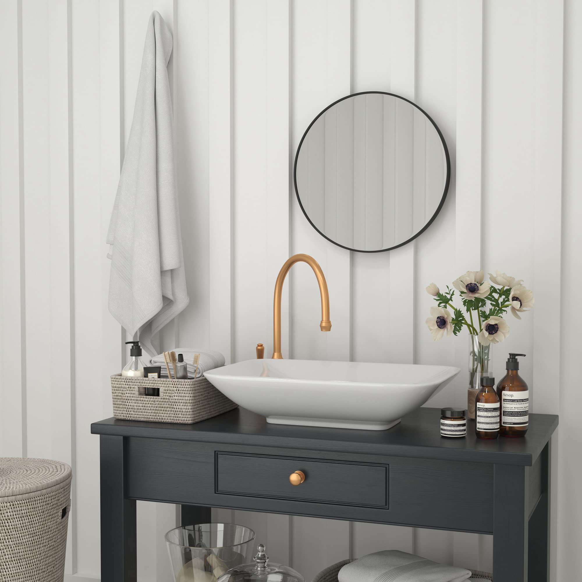 Flash Furniture Large Round Wall Mirror - Black Circle Accent Mirror - 20&quot; Vanity Mirror - For Bathroom, Vanity, Entryway, Dining Room, & Living Room