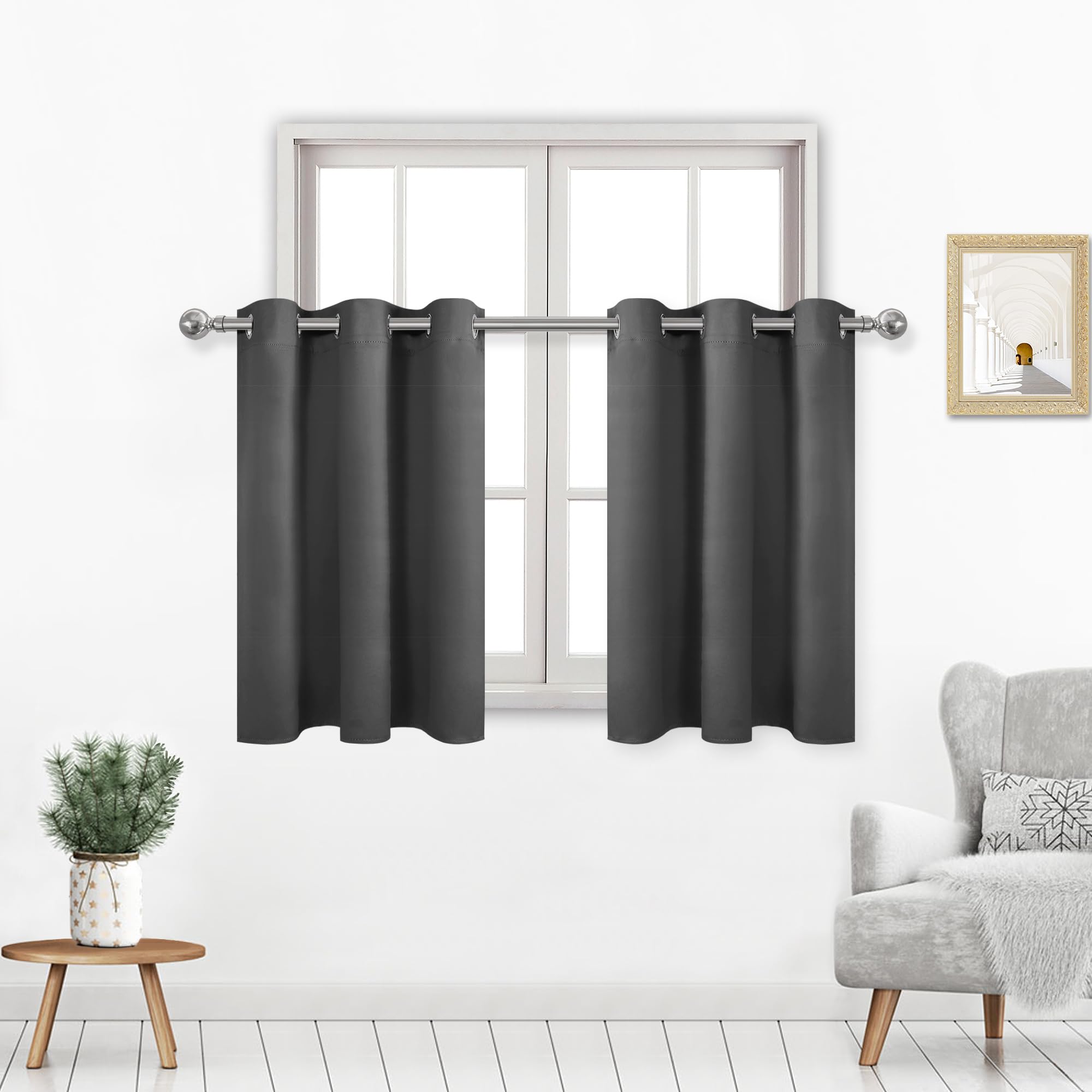 Dwcn Blackout Curtains 36 Inches Long, Room Darkening Thermal Insulated Basement Window Curtains, Set Of 2 Window Curtain Panels