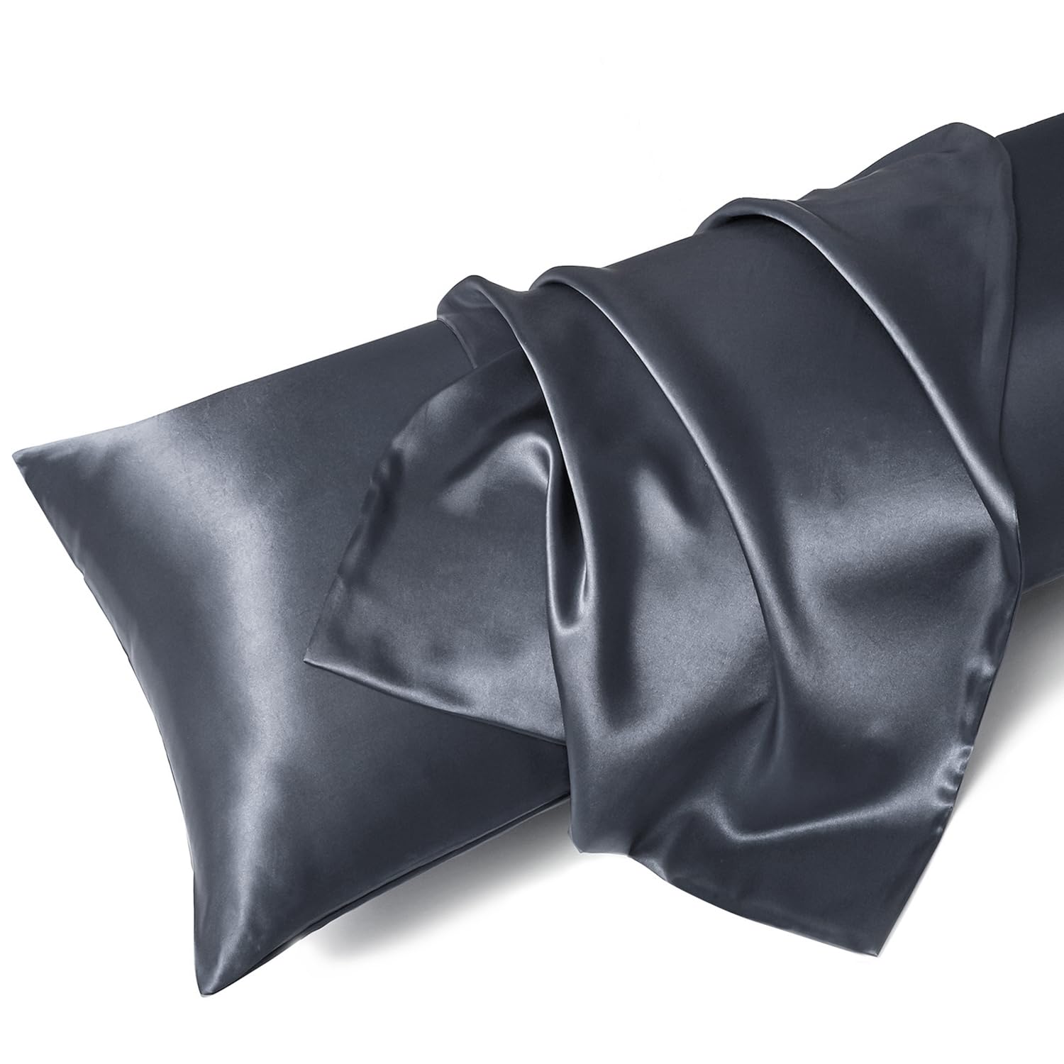 MR&HM Satin Body Pillow Cover, Soft & Breathable 20x54 Case, Cooling Silky for Hair & Skin, Space Grey