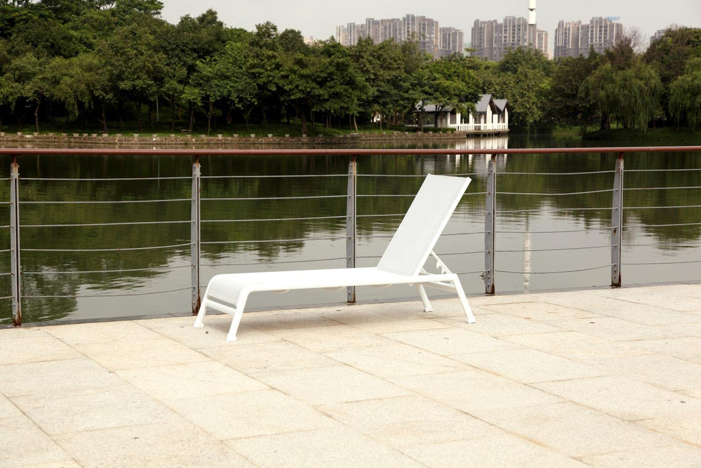White Line Imports Sunset Outdoor Chaise Lounge, Taupe or Grey Aluminium Frame, Powder-Coating Finish, Textiline Sling Seat with Reinforcement, Set of 2