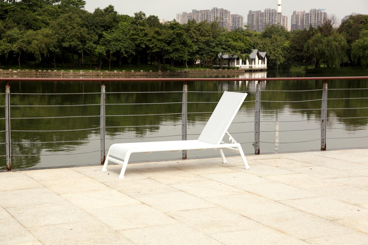 White Line Imports Sunset Outdoor Chaise Lounge, Taupe or Grey Aluminium Frame, Powder-Coating Finish, Textiline Sling Seat with Reinforcement, Set of 2