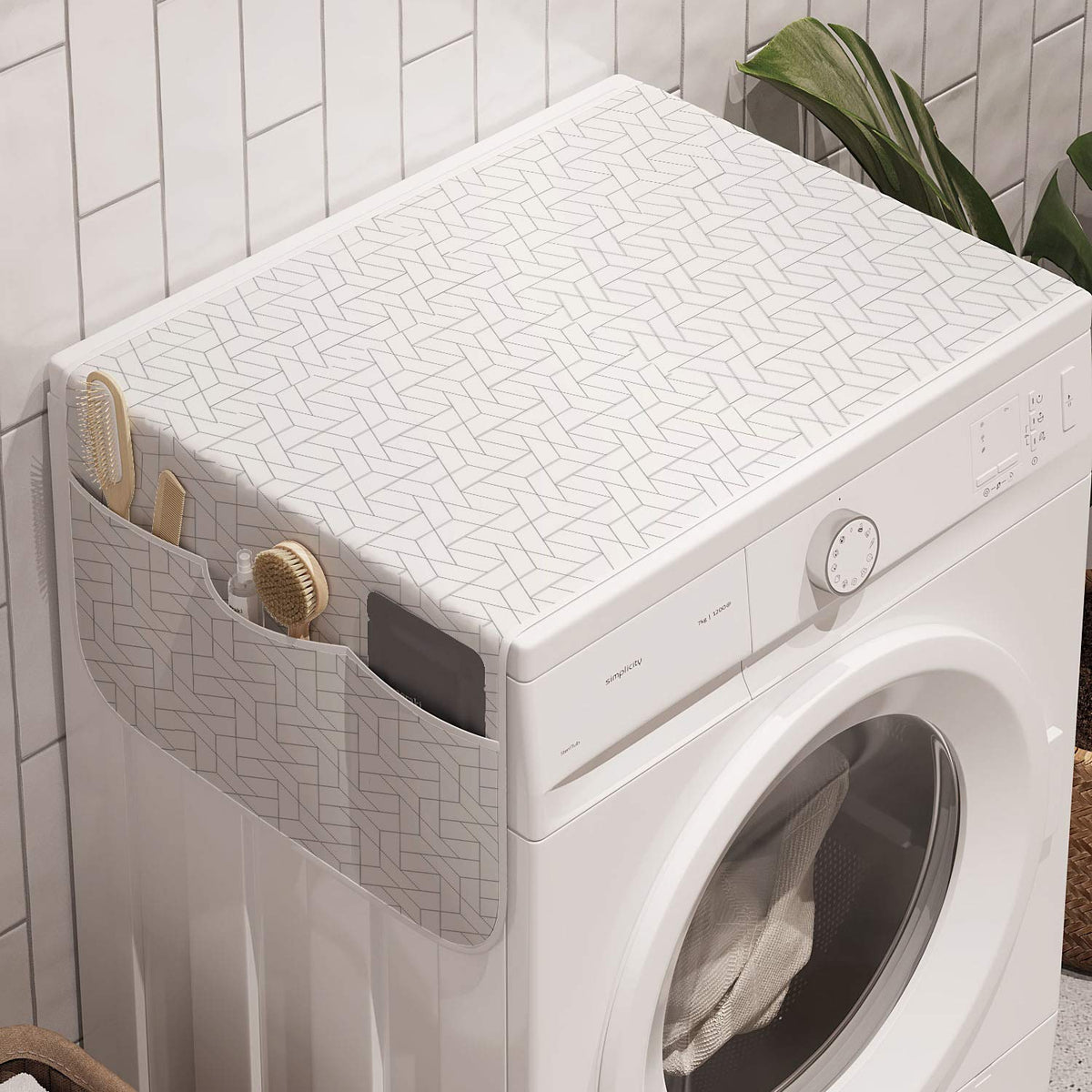 Lunarable Trellis Grey Washing Machine Organizer, Polygonal Shapes In A Geometric Grid Continuous Pattern Abstract, Anti-Slip Fa