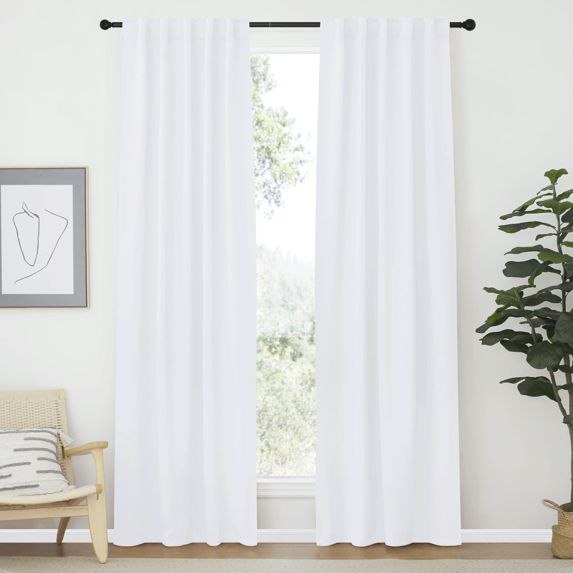 Nicetown Living Room Curtains - (White Color) W42 X L84, Set Of 2, Home Decor Modern Drapery Panels For Office/School/Hospital Window