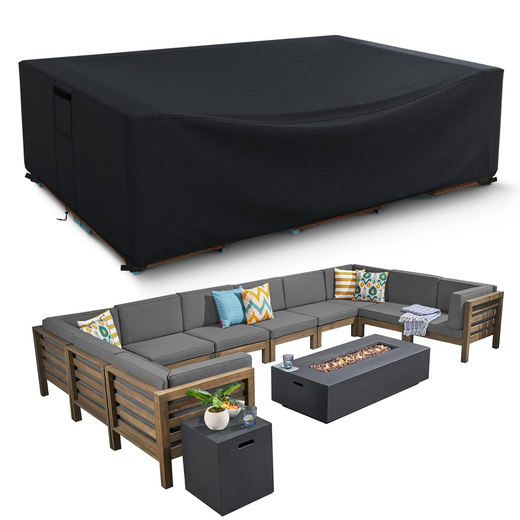 Patio Furniture Covers, 600D Heavy Duty Outdoor Furniture Cover Waterproof, Rectangle Outdoor Table And Chairs Cover, Outdoor Sectional Cover For Winter, Black,126' L X 126' W X 28' H