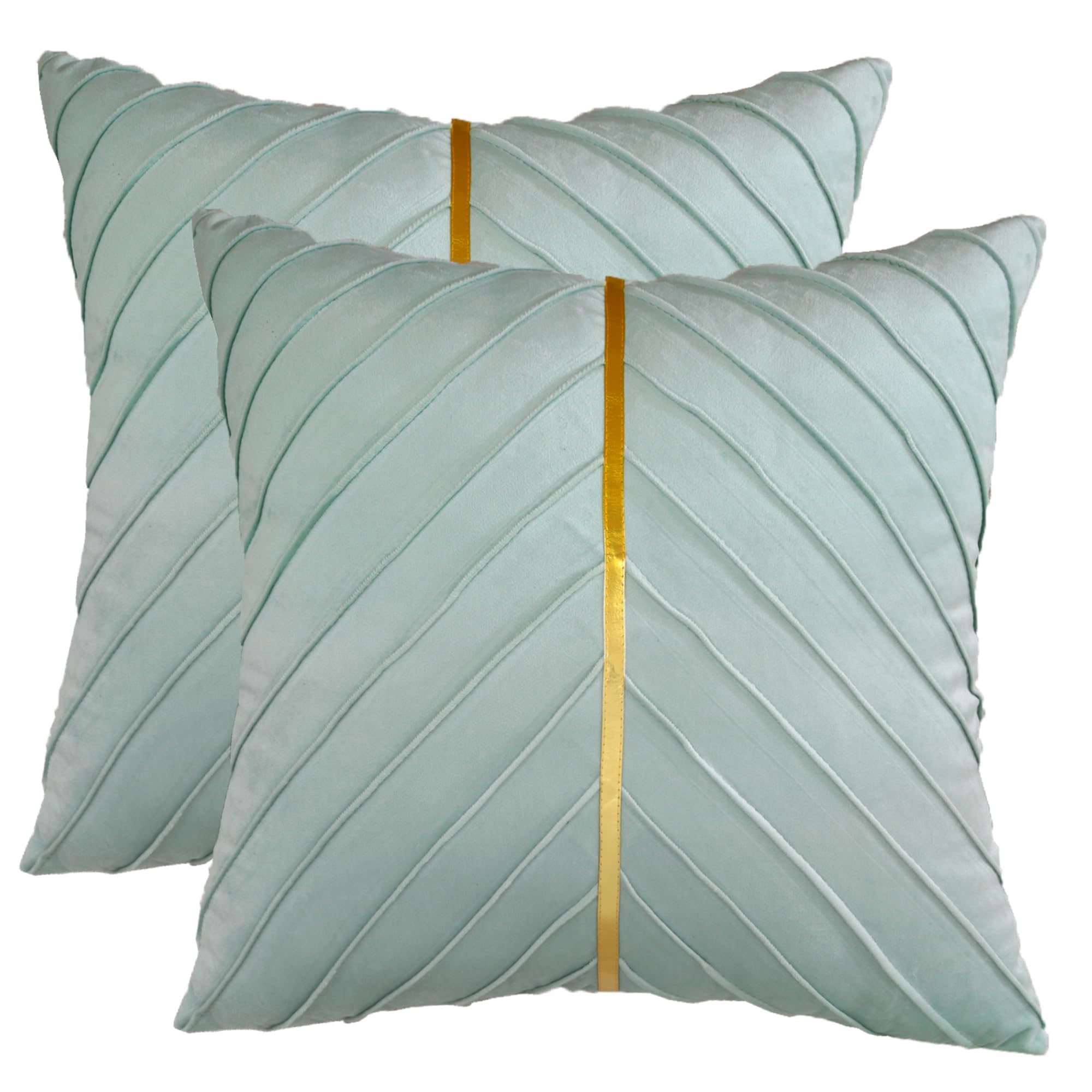 Tosleo Mint Green Velvet Throw Pillow Covers 22X22 Inch Pack Of 2 With Gold Leather Emerald Green Decorative Couch Pillowcases L