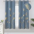 Estelar Textiler Stone Blue Blackout Curtains For Living Room, Room Darkening Curtains With Gold Palm Tree Pattern, Light Blocki