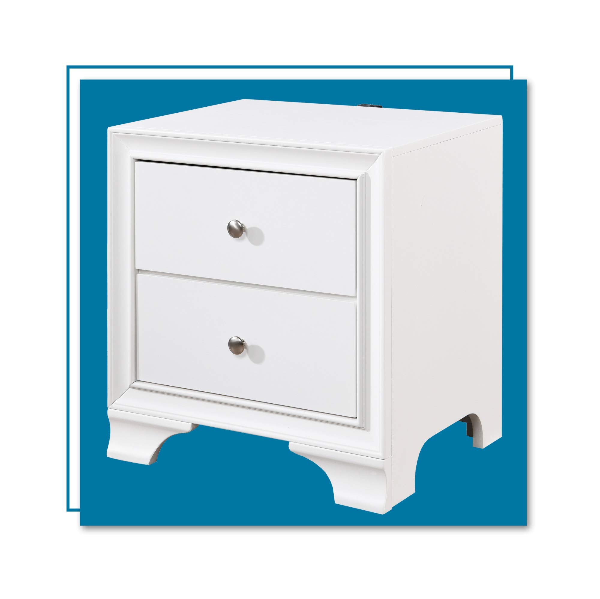 ClickDecor Edmond Wood Nightstand Station, Accent End Table for Living Room or Bedroom with USB Charging Port, 2 Drawer, White