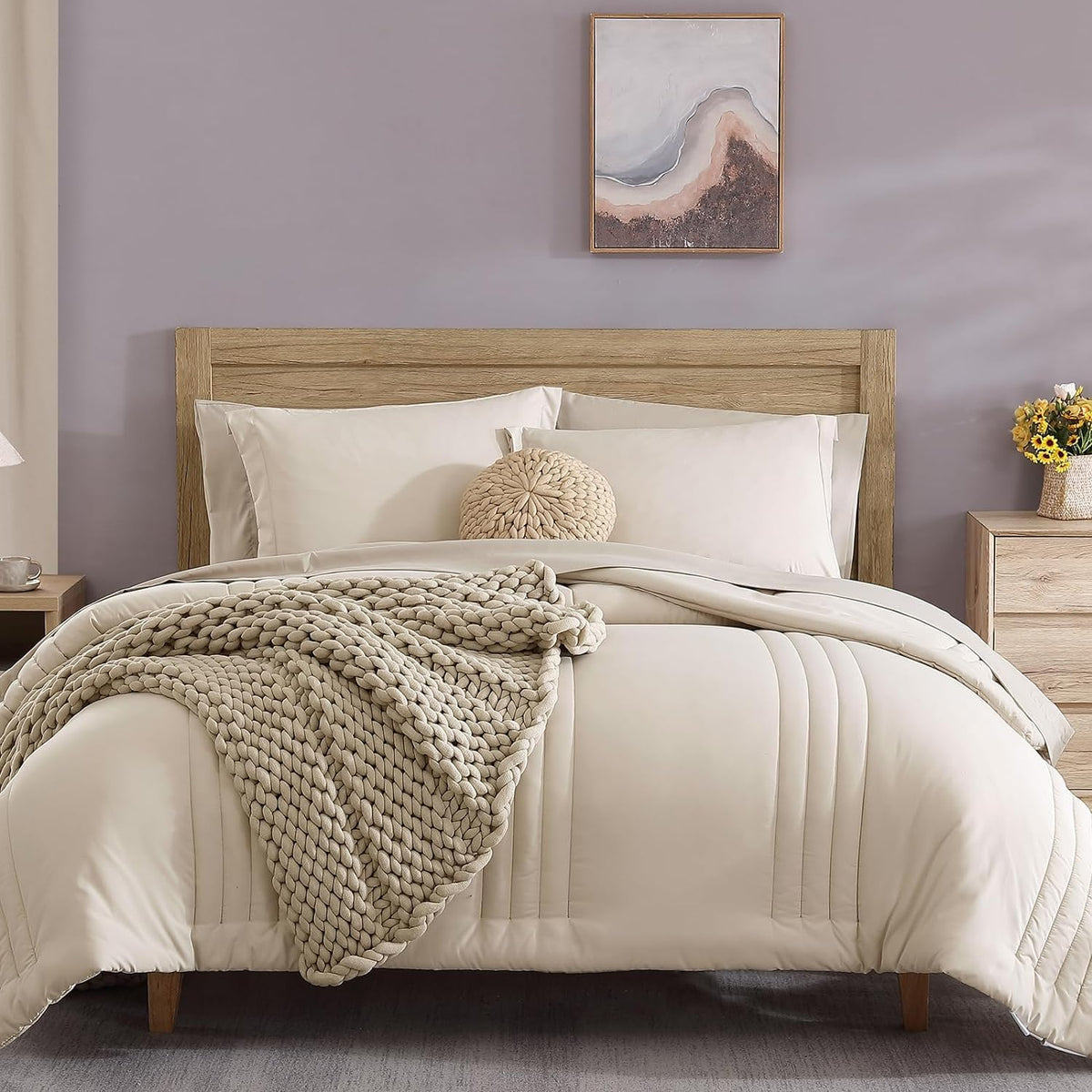 Monbix Comforter King Size, King Comforters Set 7 Piece, Breathable Solid Bedding Sets King With Comforters, King Bed In A Bag W