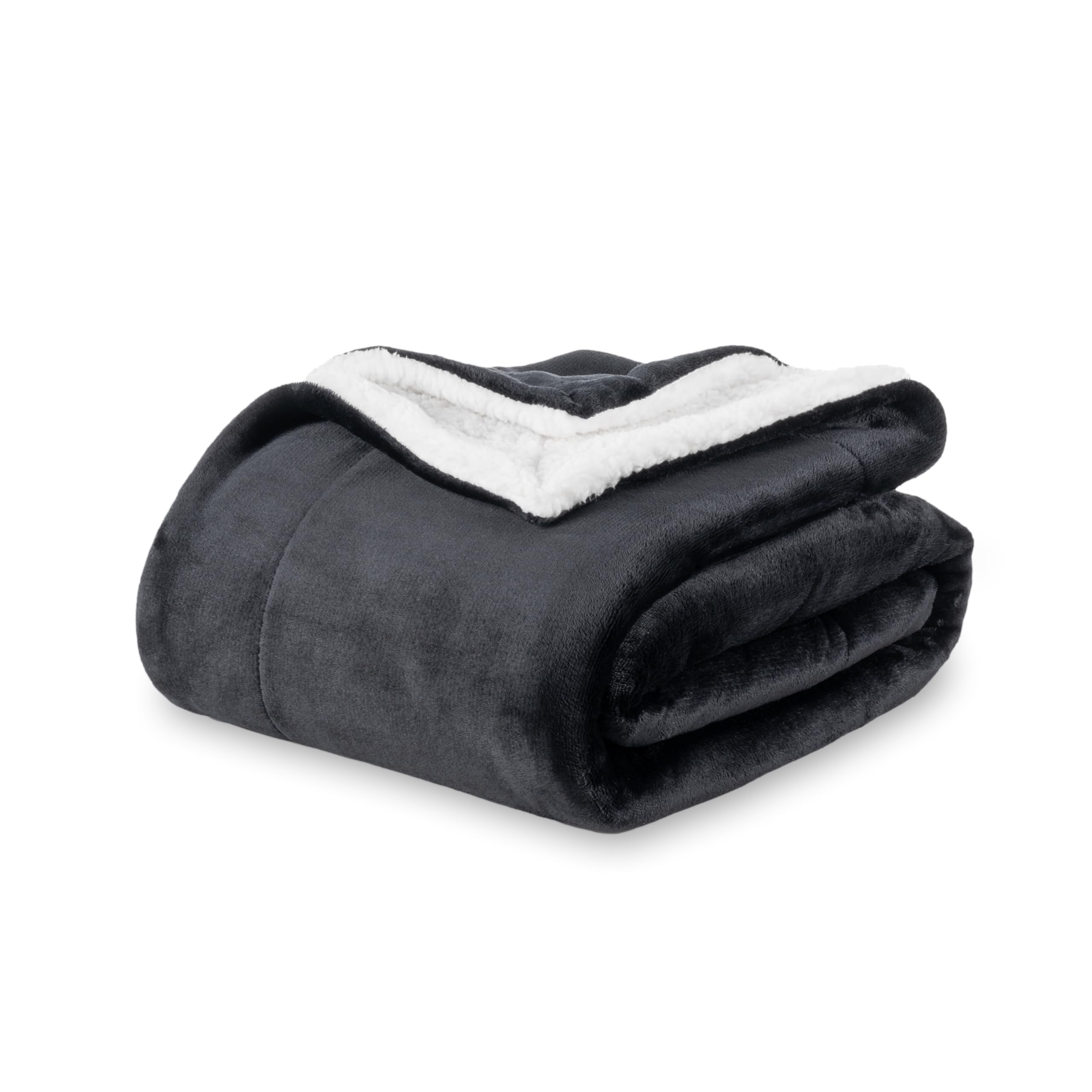 Berkshire Blanket-Sherpa Fleece Blanket, Warm And Soft Loftmink Reversible Blanket For Bed, Sofa And Travel, Black, 90 In X 108
