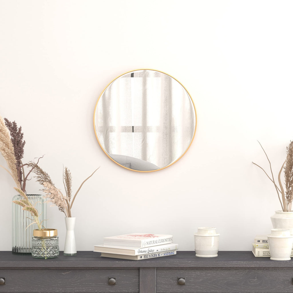 Flash Furniture Julianne Large Round Wall Mirror - Gold Circle Accent Mirror - 20" Vanity Mirror - For Bathroom, Vanity, Entryway, Dining Room, & Living Room