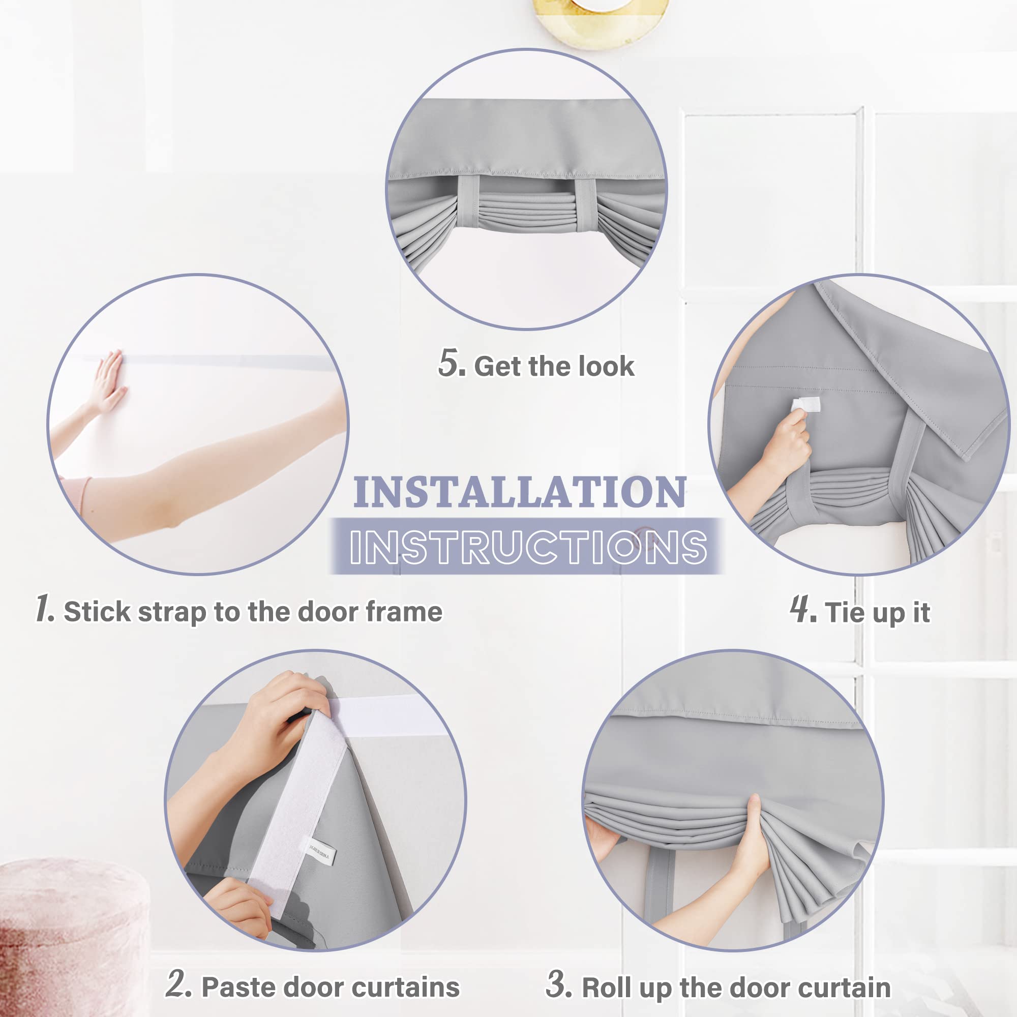 Ryb Home Blackout Door Curtains 2 Panels Set, Privacy Insulating Glass Window Door Blind Shdes For French Door Nana Door Sidelight Door Office, W 26 X L 72, Silver Grey