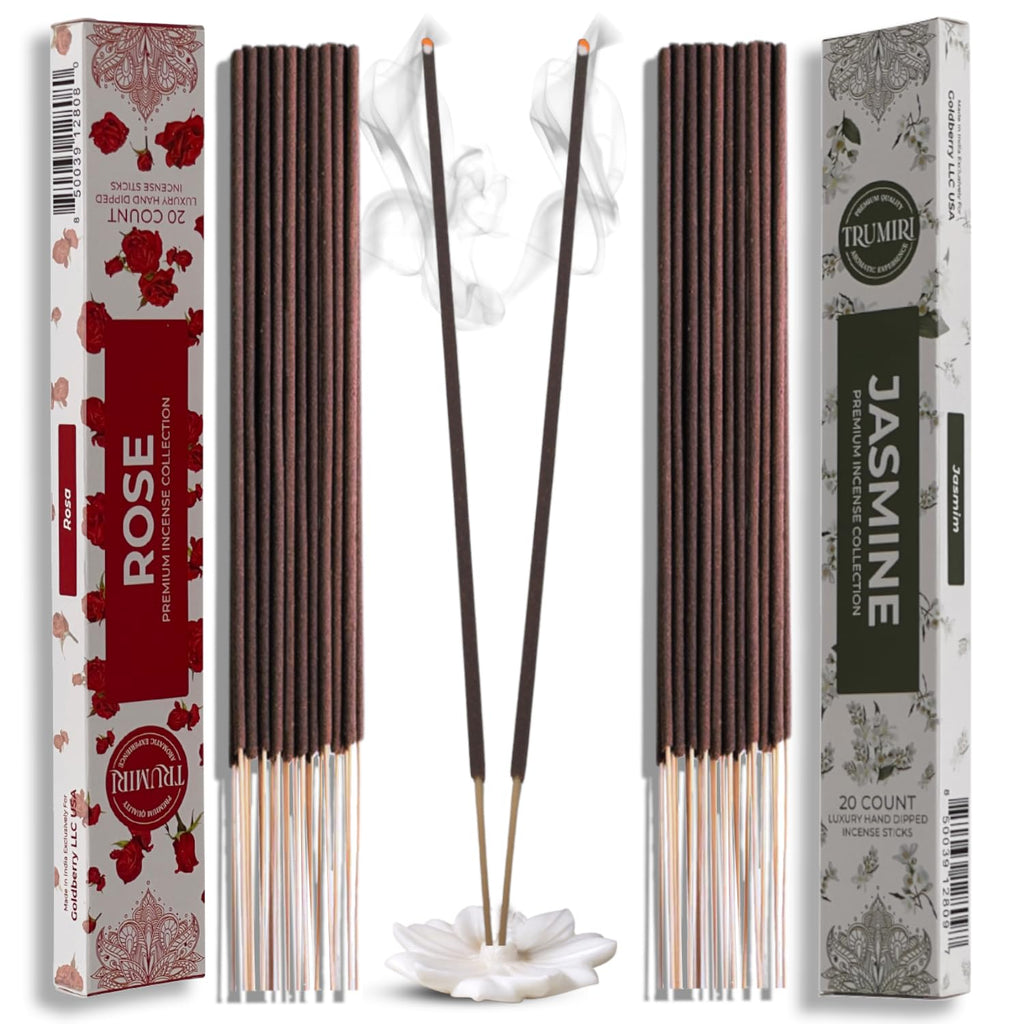 Trumiri Incense Sticks - Combo Pack of 40 Insence-Sticks - 20 Rose + 20 Jasmine - Insenses - Insents - Incents - Inscense - Ince