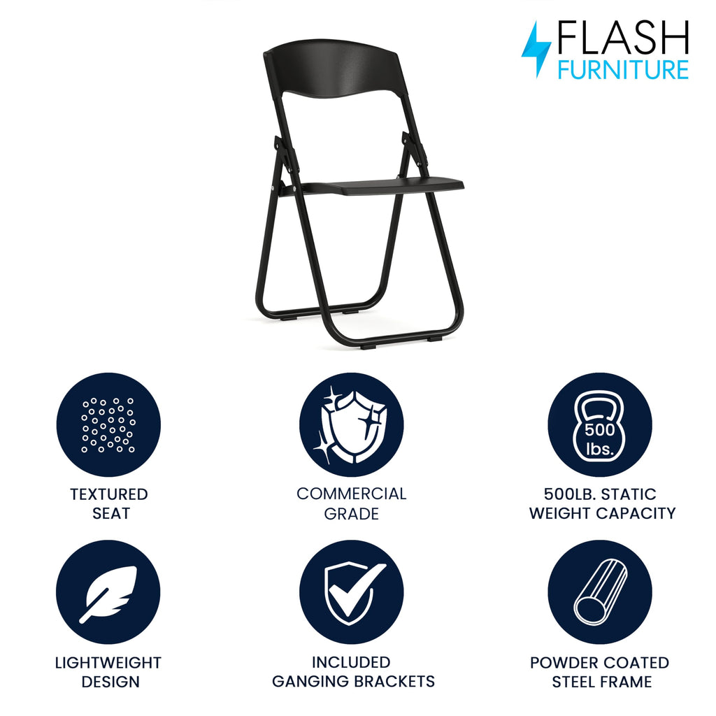 Flash Furniture Hercules Series 500 Lb. Capacity Heavy Duty Black Plastic Folding Chair With Built-In Ganging Brackets