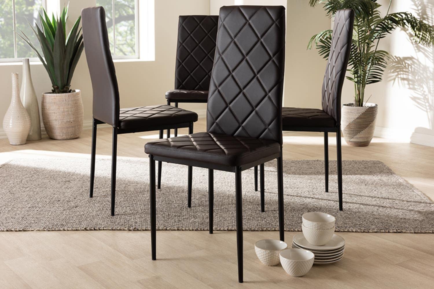 Baxton Studio Grid Tufted Design Dining Chair in Dark Brown
