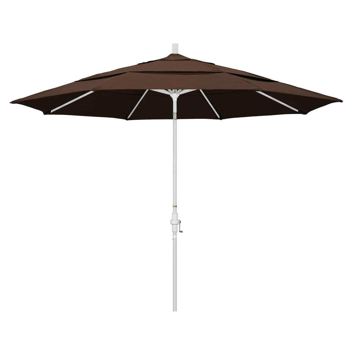 California Umbrella 11' Round Aluminum Market Umbrella, Crank Lift, Collar Tilt, White Pole, Pacifica Burgundy
