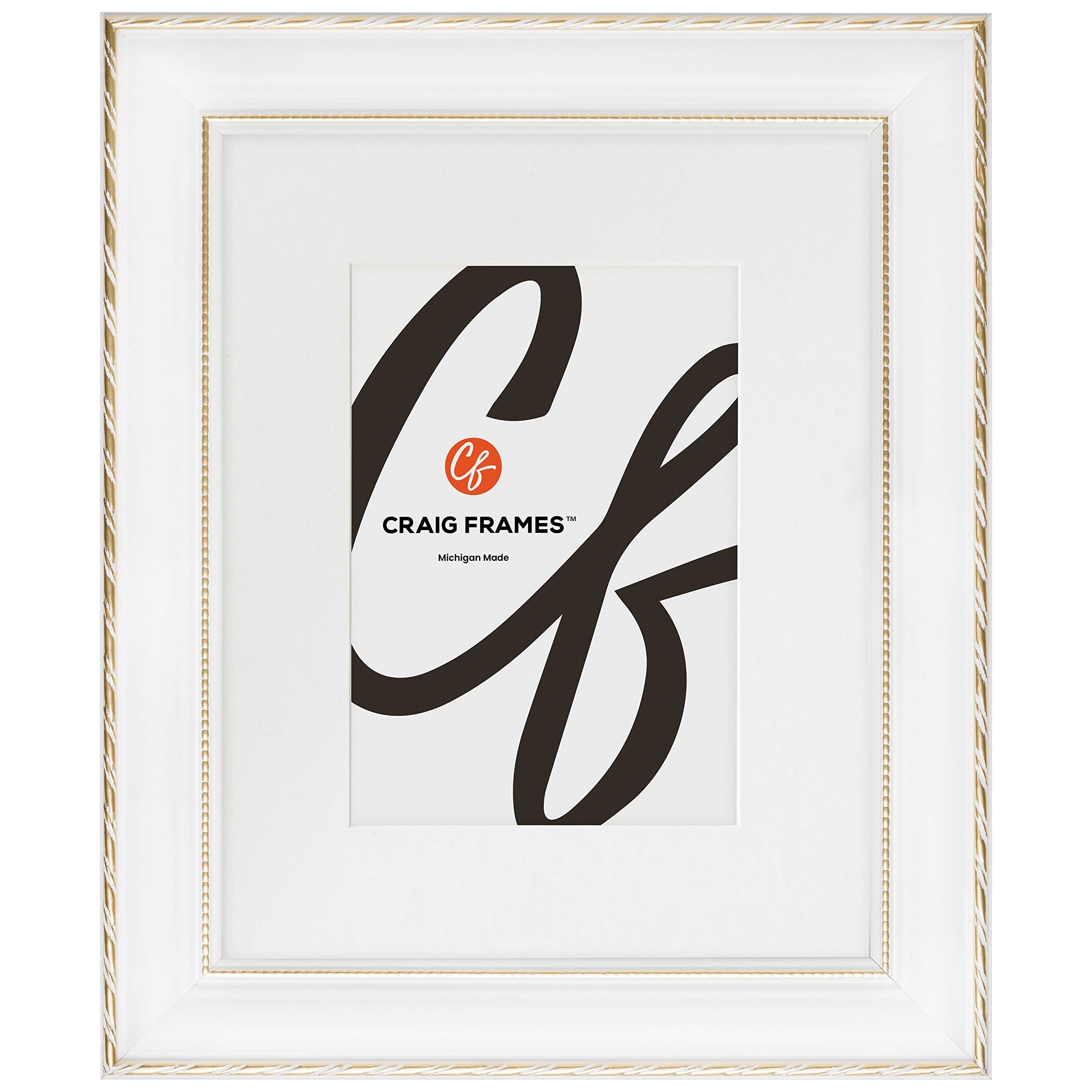 Craig Frames Victoria, 18x36 Picture Frame Matted for a 14x32 Photo, Ornate White and Gold