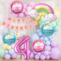 Velunza Set Of 59 Pcs Happy 4Th Birthday Decoration Kit With Number 4 Foil Balloon, Rainbow Theme, Fourth Birthday Decoration Fo