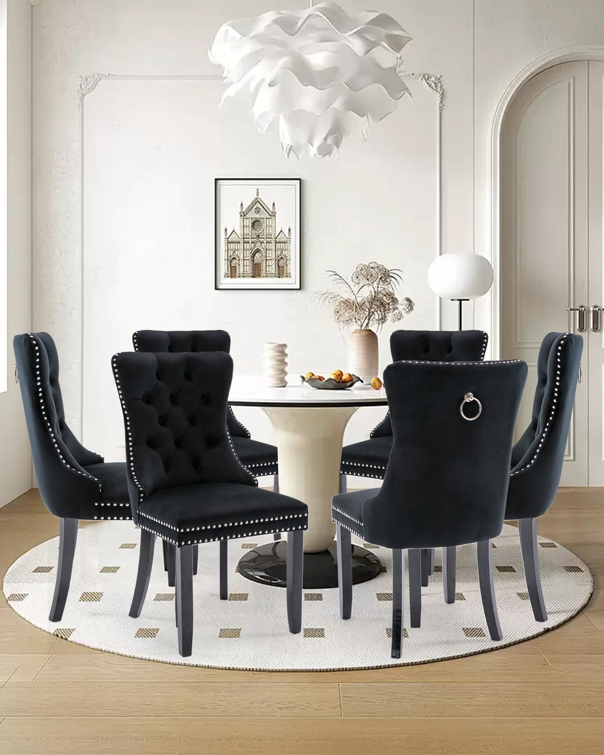 Vicbarley Velvet Dining Chair Set Of 6 Upholstered Tufted Dining Room Chair With Nailhead Trim And Solid Wood Legs For Kitchen,