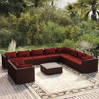 vidaXL Patio Lounge Set with Cushions - Stylish Poly Rattan Construction - Modular Design - Outdoor Use - Brown with Cinnamon Red Cushions