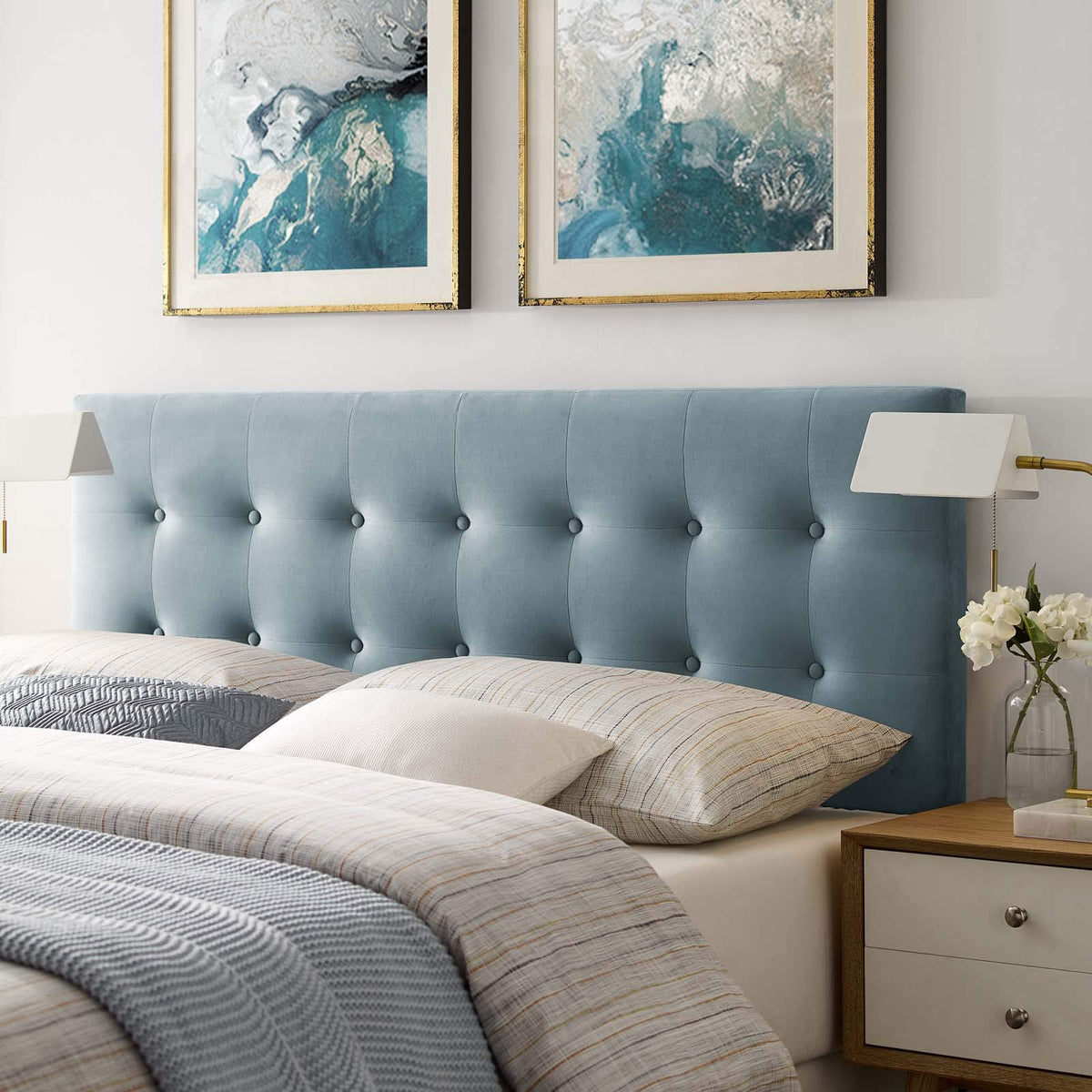 Modway Emily King Biscuit Tufted Performance Velvet Headboard, Light Blue