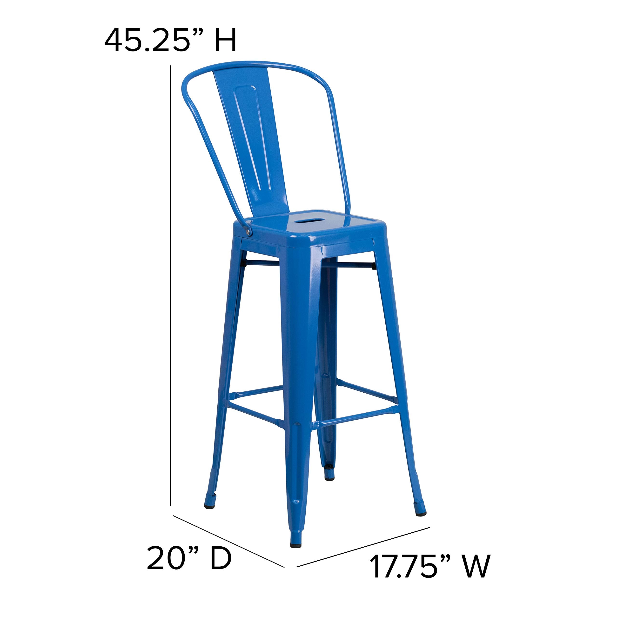 Flash Furniture Commercial Grade 30' High Blue Metal Indoor-Outdoor Barstool With Removable Back