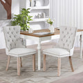 Soarflash Linen Fabric Dining Chair Set Of 2, Upholstered Tufted Dining Room Chair With Nailhead Trim And Solid Light Color Wood