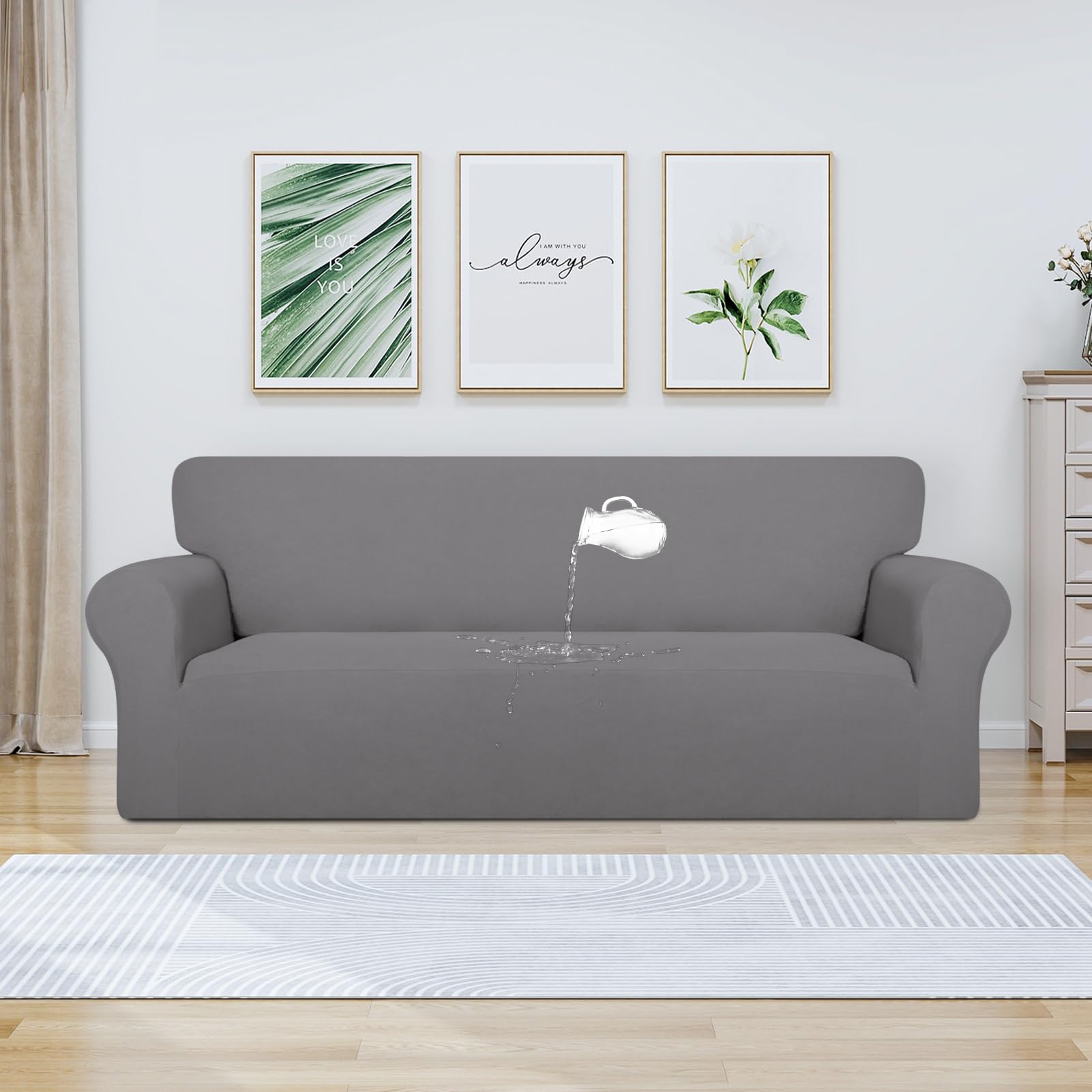 Purefit 100% Dual Waterproof Couch Cover Slipcovers For Couches And Sofas - Stretch Non Slip Fleece Sofa Covers Washable, Leakproof Furniture Protector For Kids, Pets (Oversized Sofa, Light Gray)