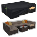 Hightquro Patio Furniture Covers Waterproof, Heavy Duty 600D Outdoor Furniture Covers For Outdoor Dining Table And Chair,Tear Resistance And Anti-Uv, 74'L X 47'W X 28'H, Black With Green Piping