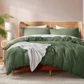 Nestl Olive Green Duvet Cover Queen Size - Soft Double Brushed Queen Duvet Cover Set, 3 Piece, With Button Closure, 1 Duvet Cove