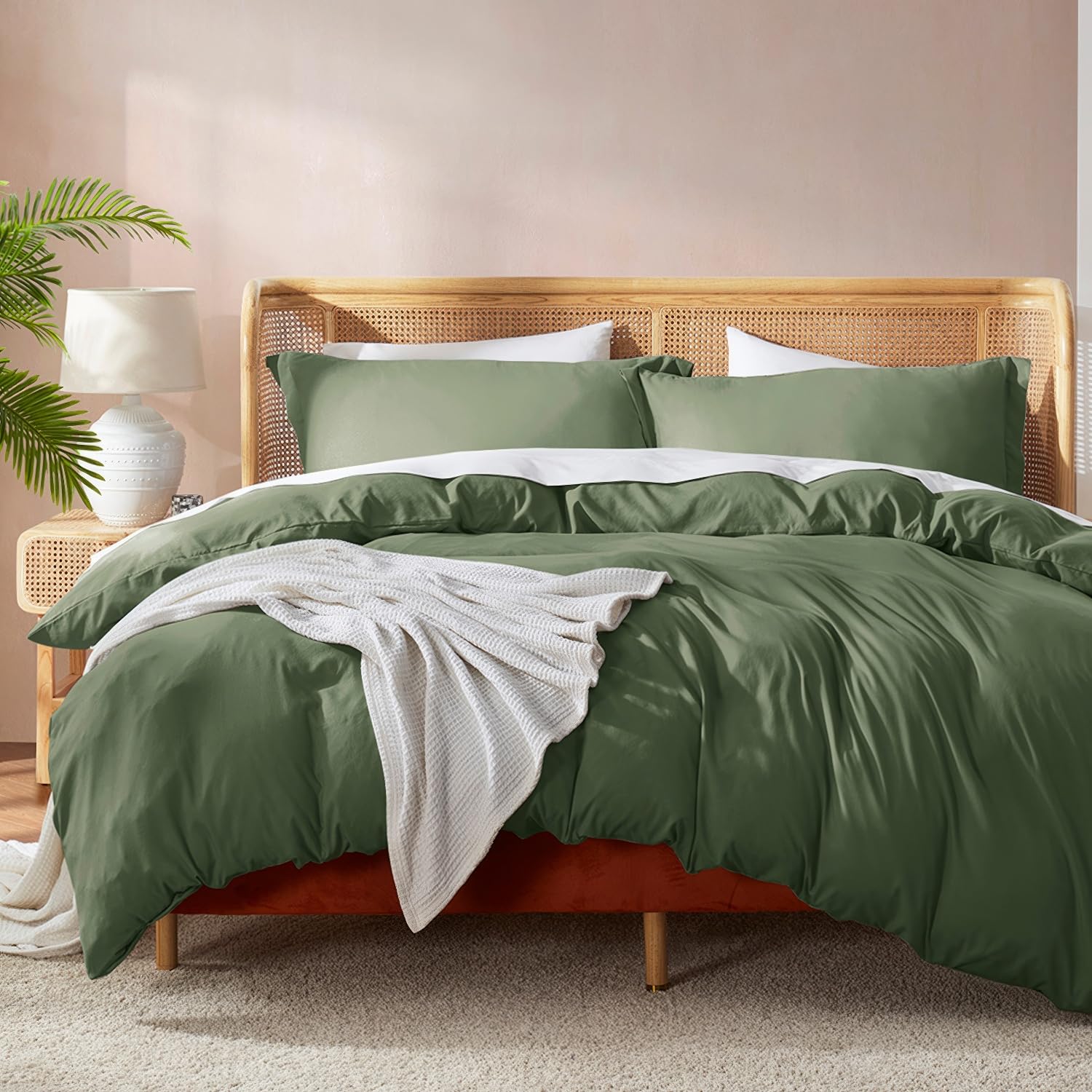 Nestl Olive Green Duvet Cover Queen Size - Soft Double Brushed Queen Duvet Cover Set, 3 Piece, With Button Closure, 1 Duvet Cove
