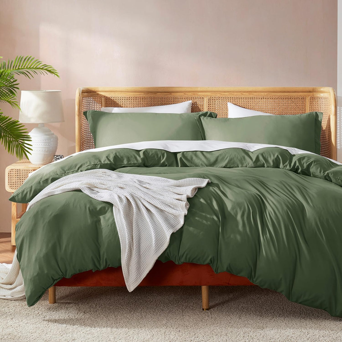 Nestl Olive Green California King Duvet Cover Sets - Soft Double Brushed Cal King Duvet Cover, 3 Piece, With Button Closure, 1 D