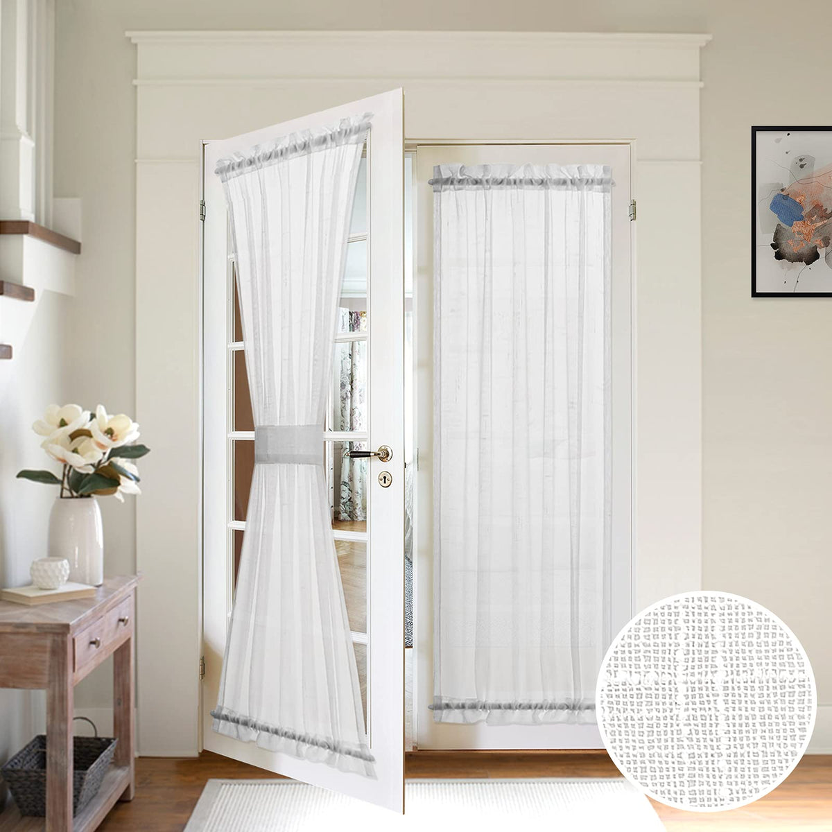 Miulee 2 Panels Door Sheer Curtains Linen Textured 72 Inches Length For Sidelight Semi-Transparent Voile Panels Window Blinds Fo