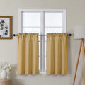 Lecloud Bessie Gold Short Curtains 36 Inch Length 2 Panels Set, Faux Linen Textured Light-Filtering Half Curtains for Small Wind